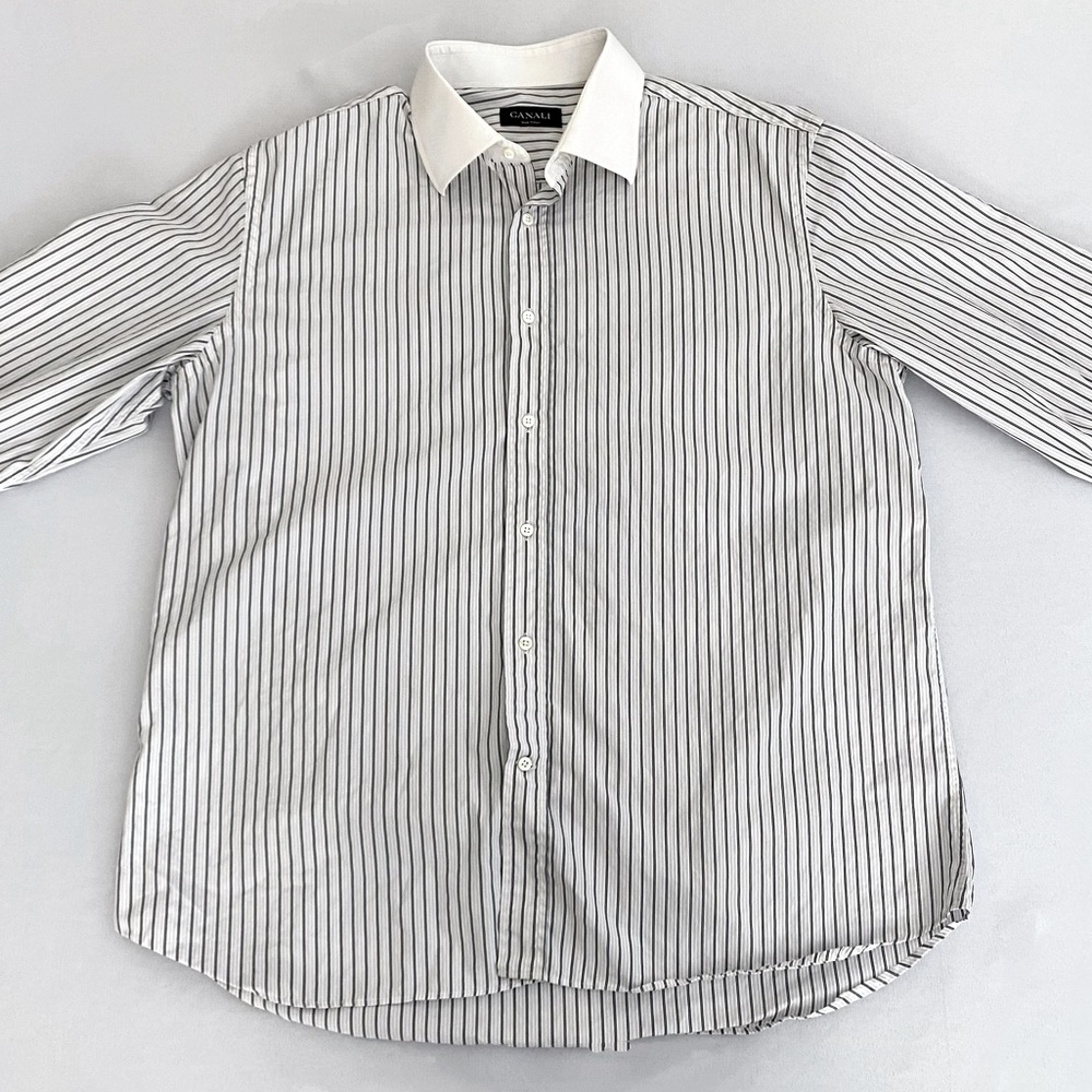 Canali Dress Shirt Made In Italy Striped French Cuff Cotton Neck 17.5 (44)